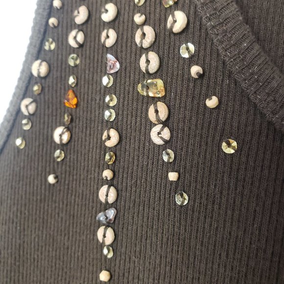 STO Women's Chocolate Sequined Scoop Neck Cotton Shell Shirt Blouse Tank Top - Picture 4 of 11